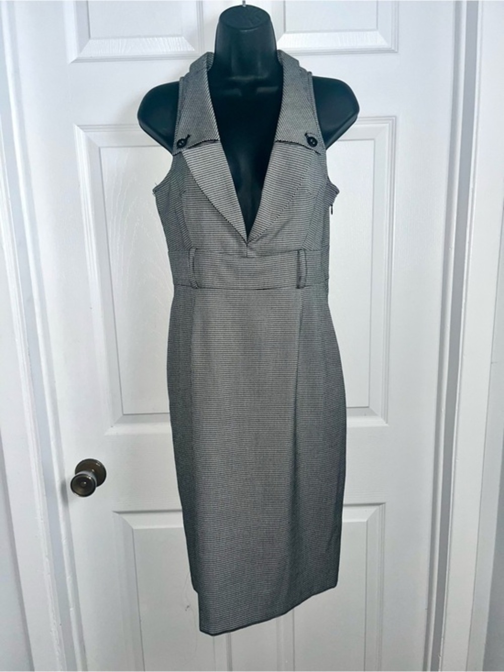 Y2K Le Chateau Dress Houndstooth Black White classic V-Neck Medium Women